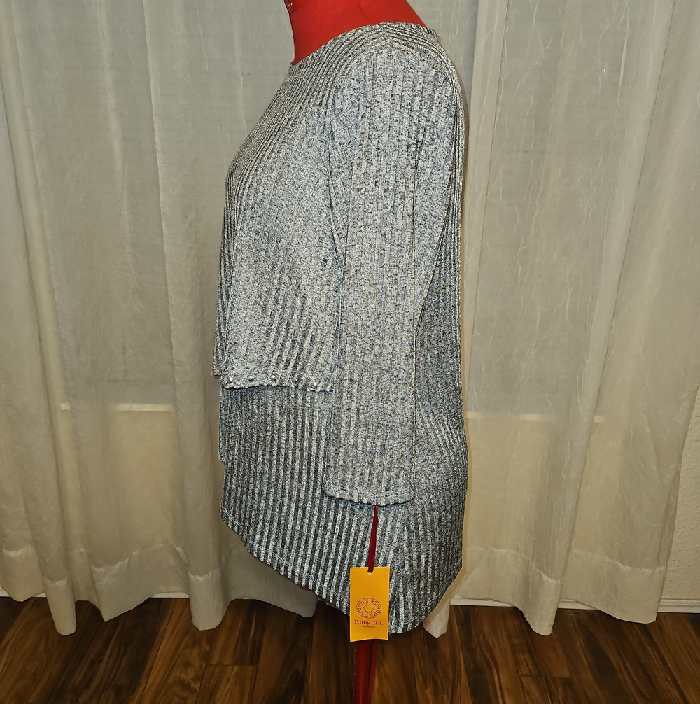 Ruby Rd. Platinm Sparkle Ribbed Layered Tunic Top - Picture 4 of 13